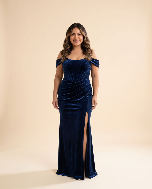 Robe Corset En Velour Marine