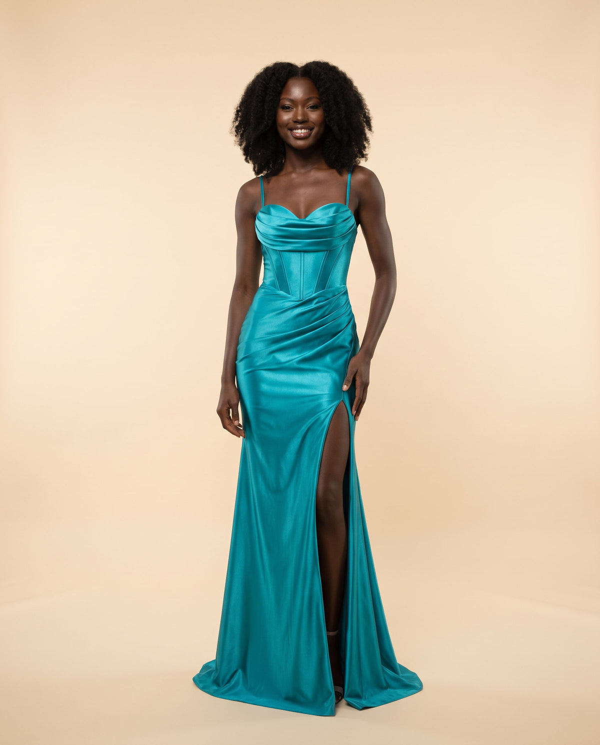 Robe Corset Satin Teal Foncé