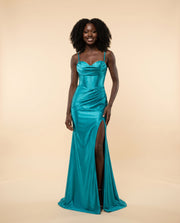 Robe Corset Satin Teal Foncé