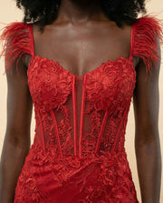 Robe À Corset Et Plumes D'autruche Rouge