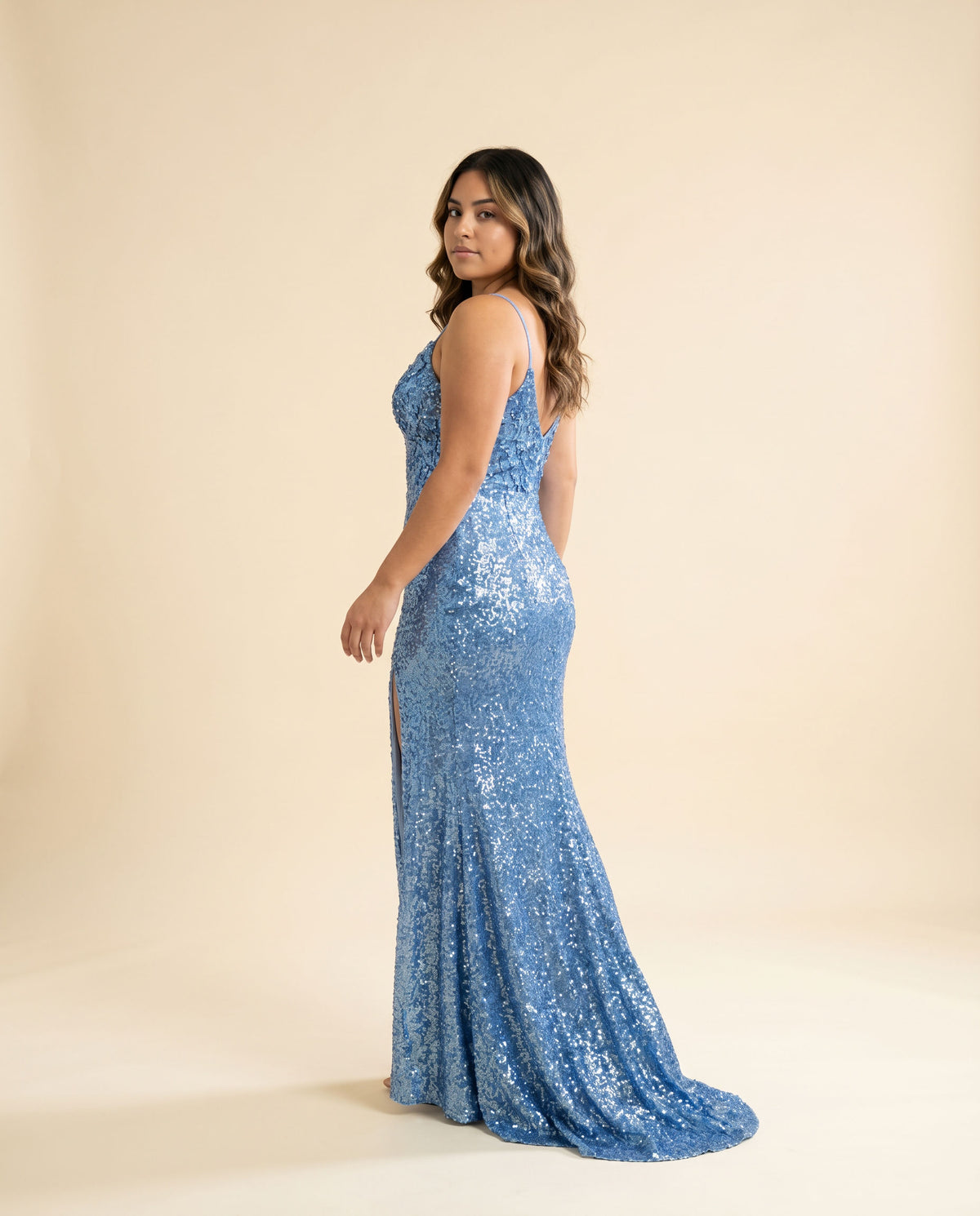 Robe À Paillettes Avec Fente Bleu Vintage
