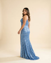 Robe À Paillettes Avec Fente Bleu Vintage