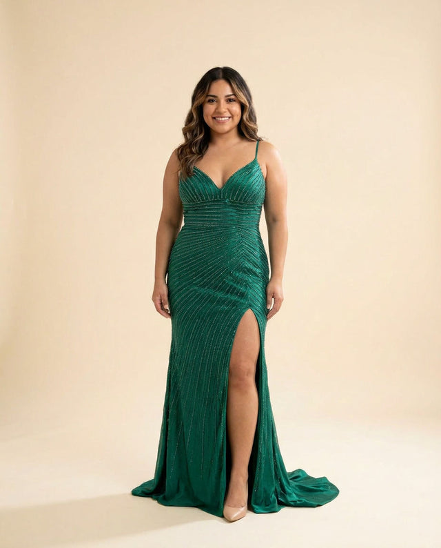 Robe À Fente Avec Décolleté Émeraude