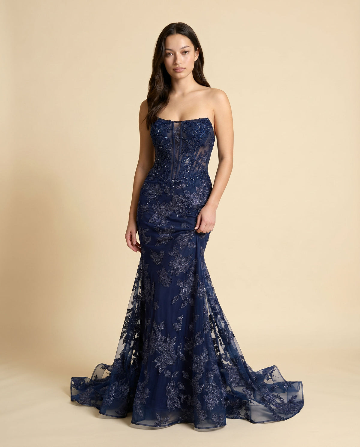 Robe Corset Col Droit Marine