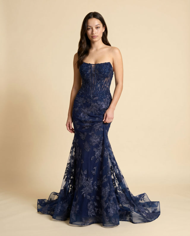 Robe Corset Col Droit Marine