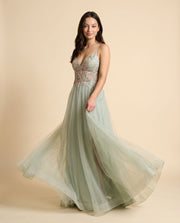 Robe Décolleté Avec Fente Sauge