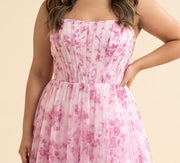 Robe fleurie bustier Rose