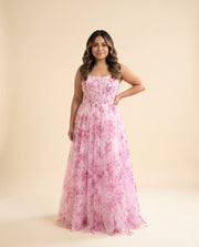 Robe fleurie bustier Rose