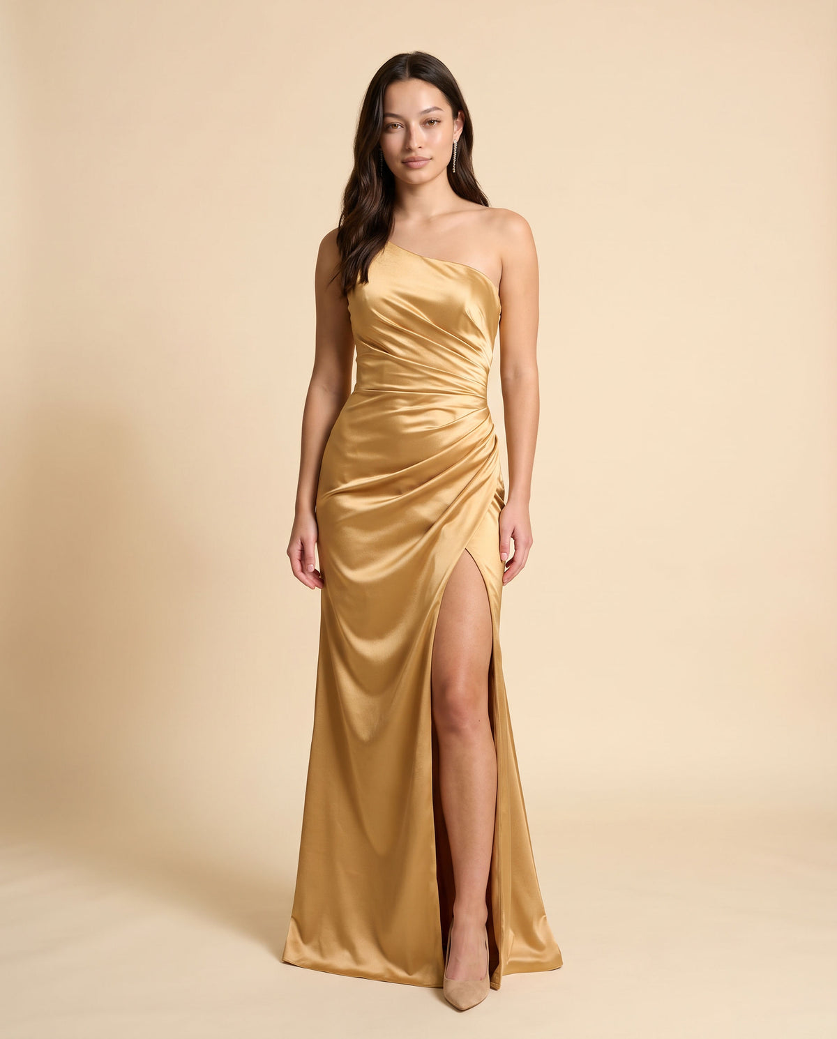 Robe Une Bretelle Avec Fente Rose Or