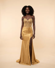 Robe Corset En Satin Marine et Or