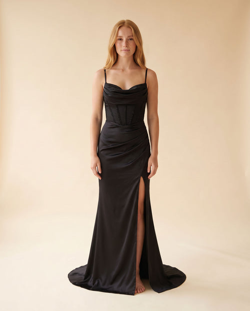 Ladivine - Robe Satinée Noire - Noir