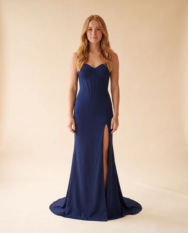 Robe Ajustée À Corset Marine