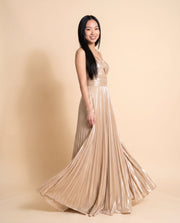 Robe Fluide Jupe Plissée Champagne
