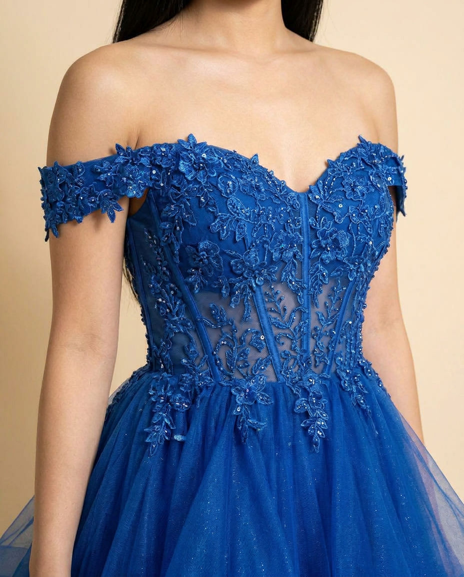 Robe Avec Tulle À Étage Marine