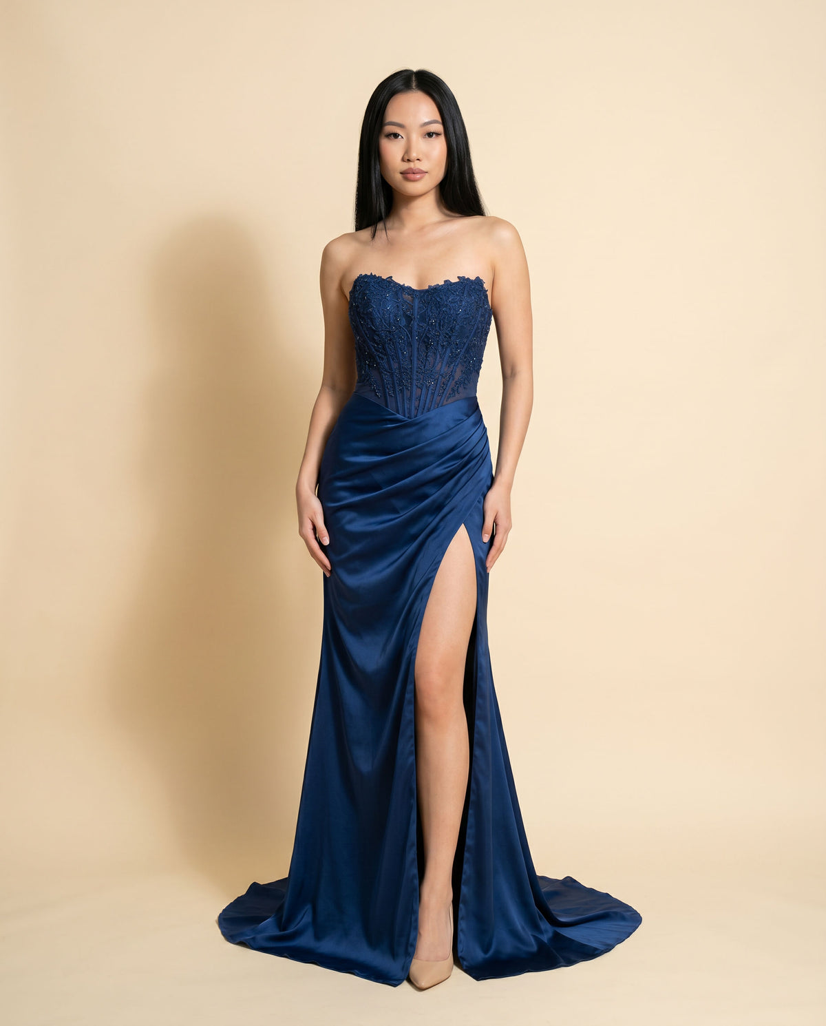 Robe Ajustée À Corset Marine