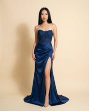 Robe Ajustée À Corset Marine