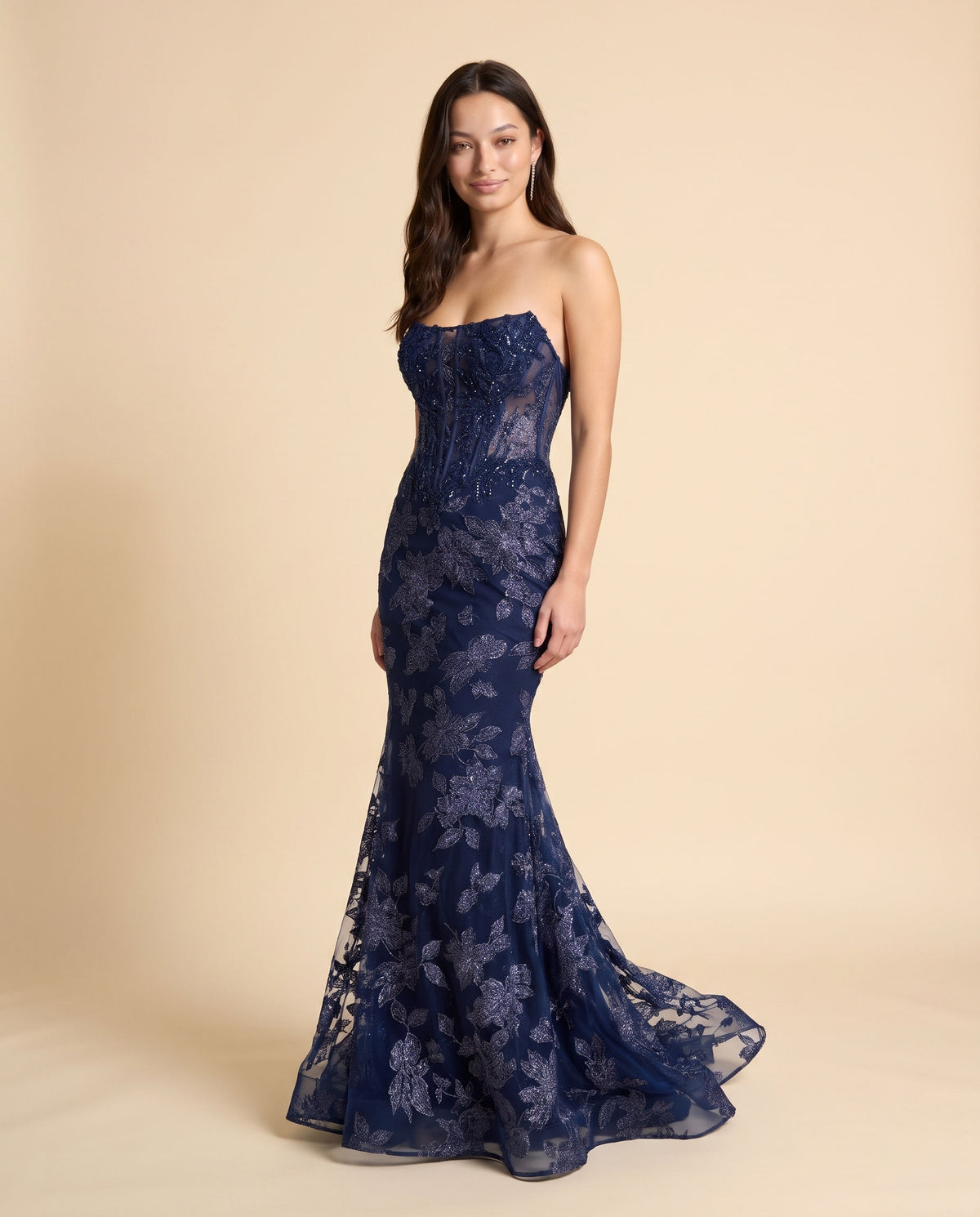 Robe Corset Col Droit Marine