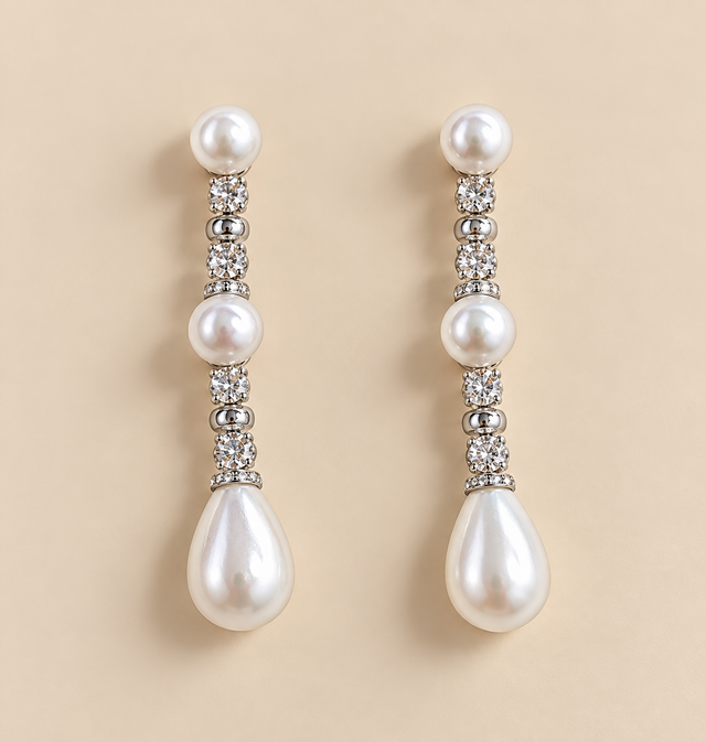 Boucles d'oreilles 2905 Argentées et Perlées