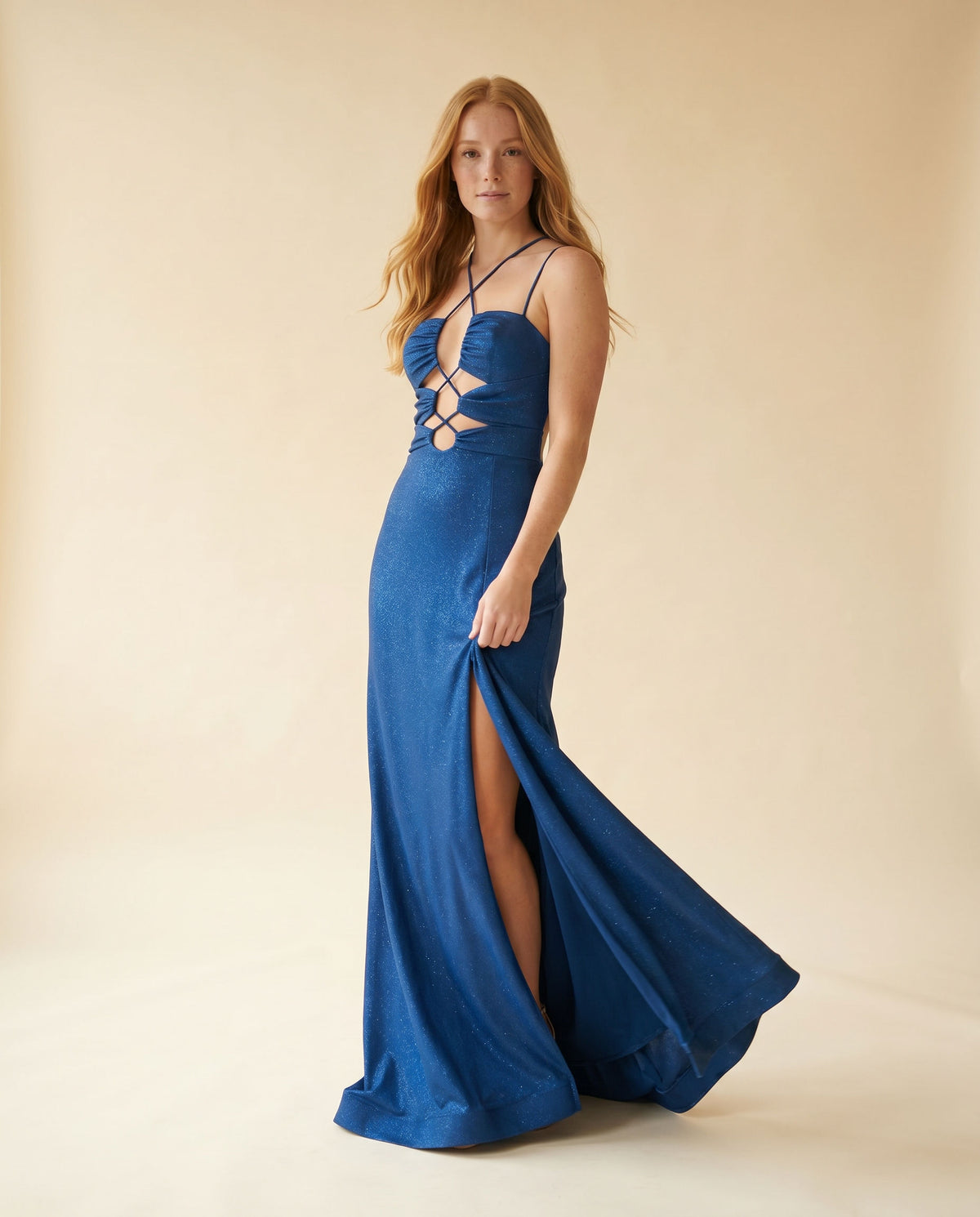 Robe Scintillante Devant Ajouré Marine