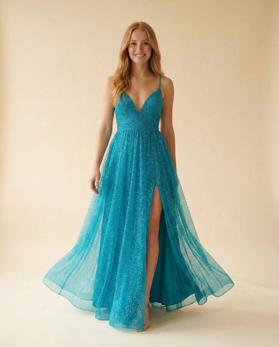 Robe Scintillante En Tulle Teal