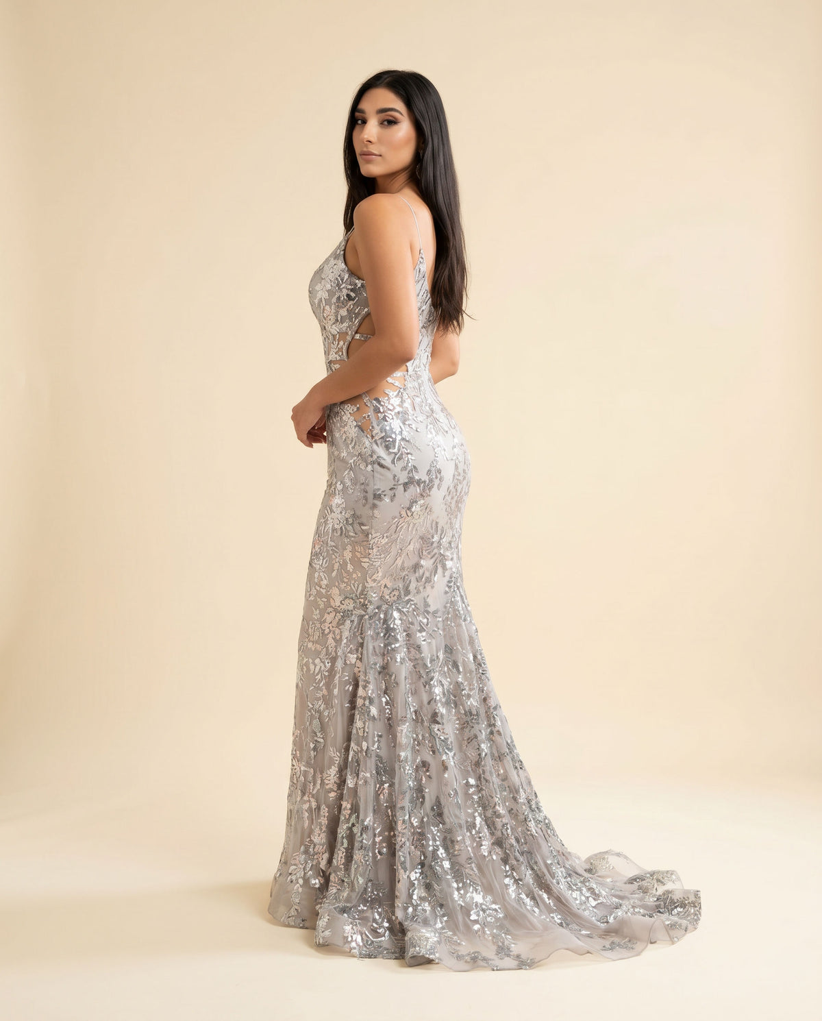 Robe À Dos Ouvert Argent