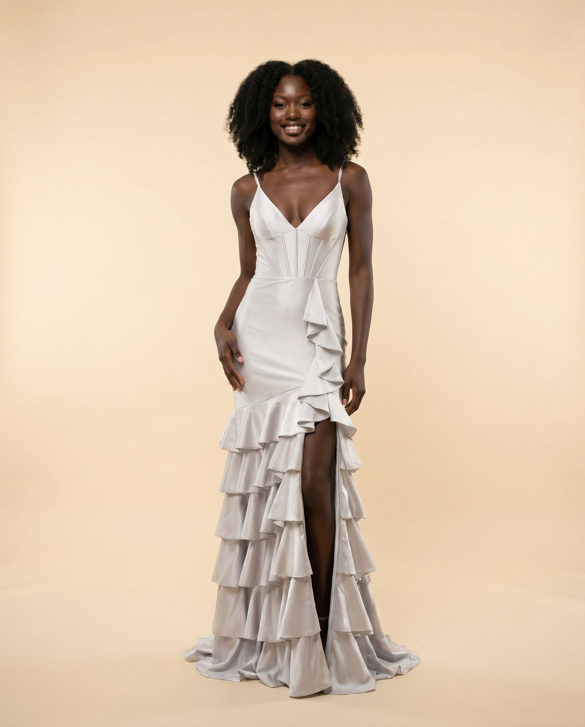 Robe à Corset Avec Volants Argentée