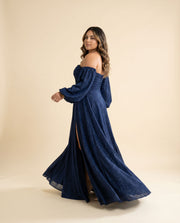 Robe Scintillante À Manches Marine