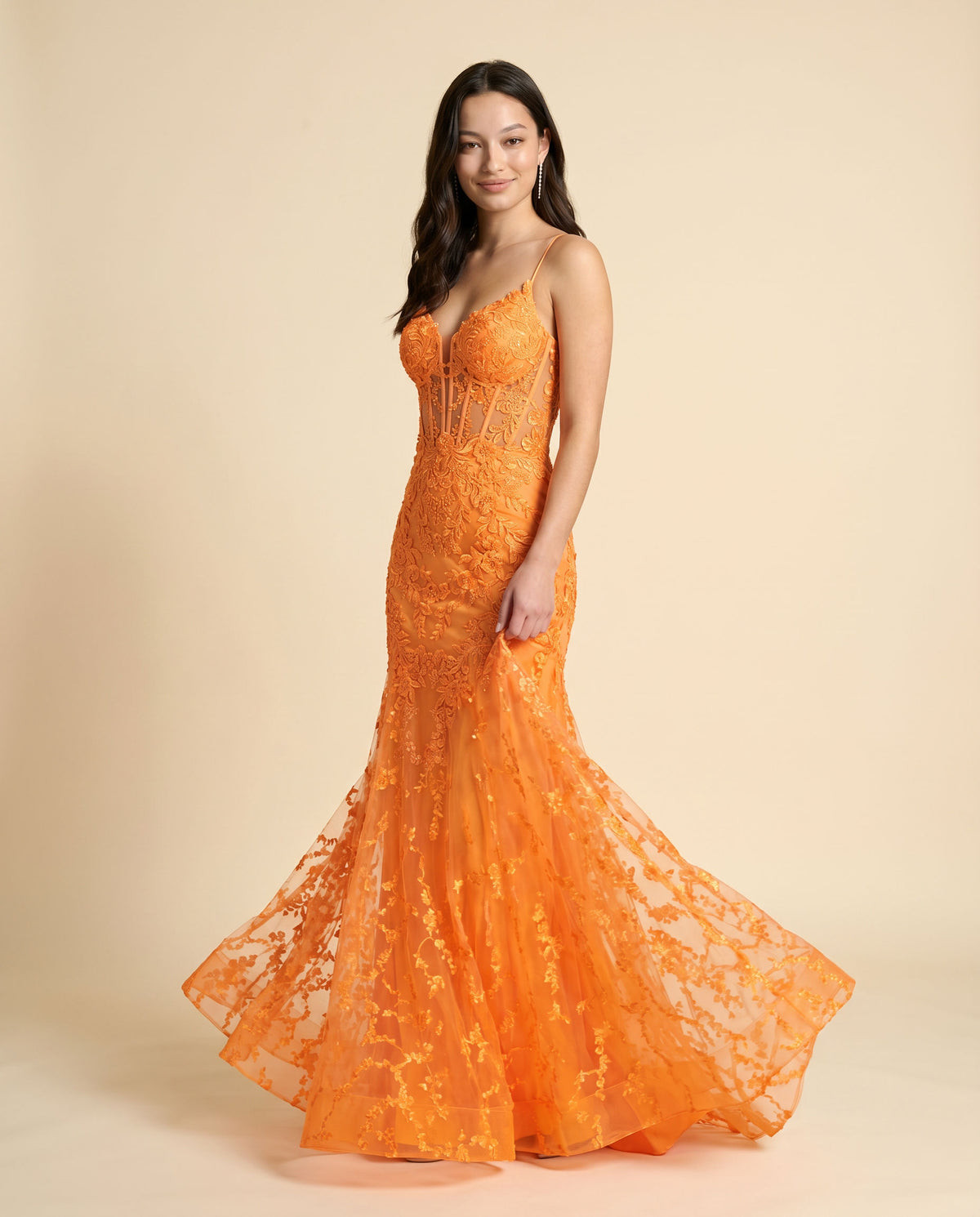 Robe Sirène À Corset Orange