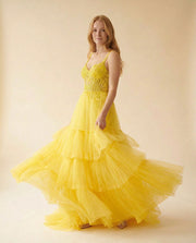 Robe à Volants Jaune