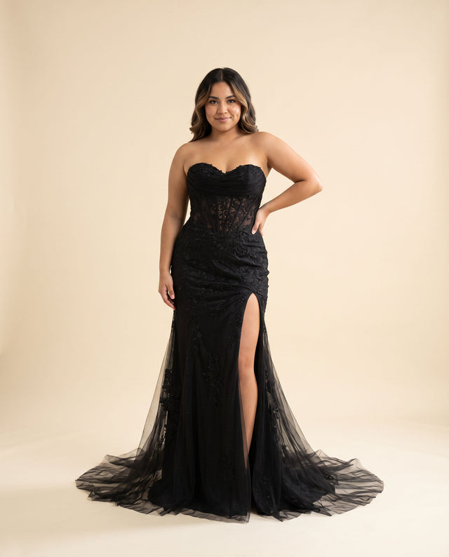 Robe Corset Brodée Et Fente Noire