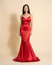Robe Satinée Ajustée Rouge