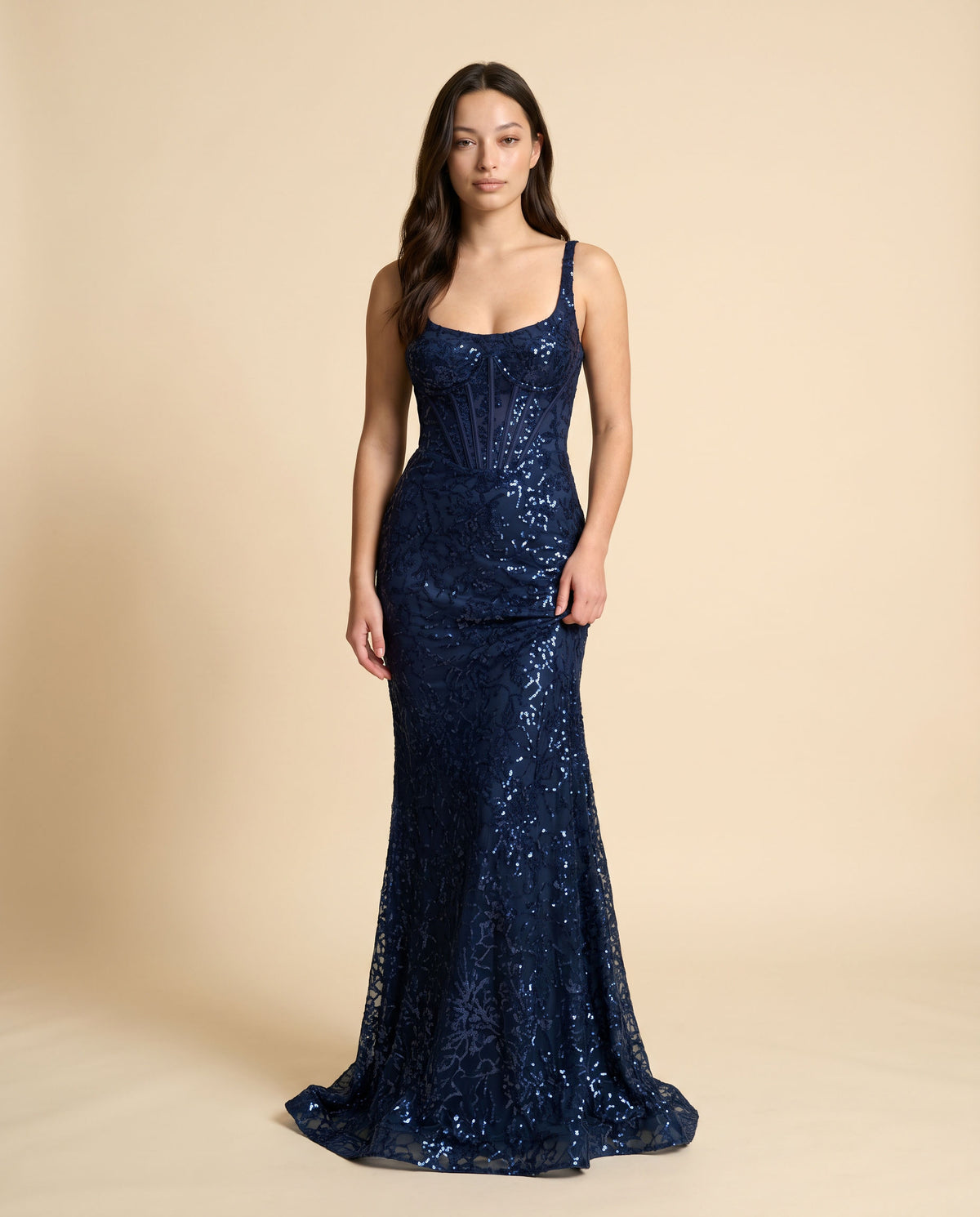Robe Ajustée À Paillettes Marine