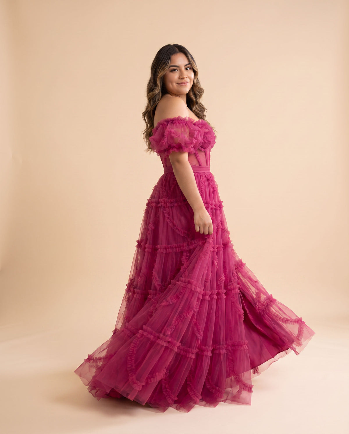 Robe En Tulle Avec Corset Fushia