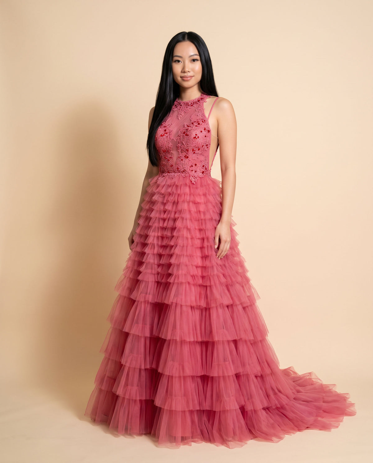 Robe À Volant Rose Flamboyant