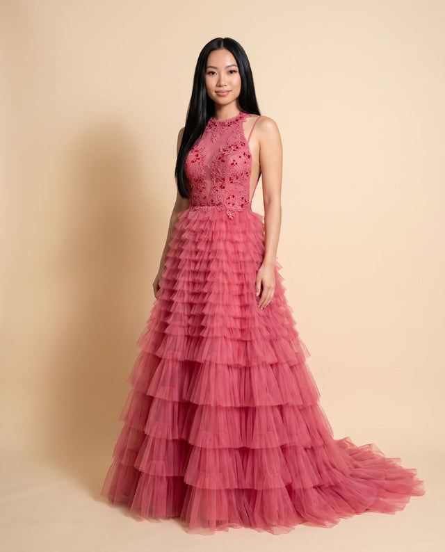 Robe À Volant Rose Flamboyant