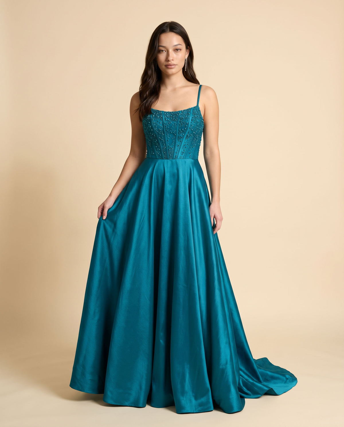 Robe Princesse En Satin Sarcelle