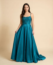Robe Princesse En Satin Sarcelle