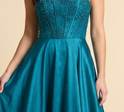Robe Princesse En Satin Sarcelle