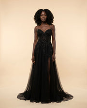 Robe Décolleté Avec Fente Noire