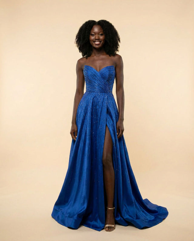 Robe Brillante Bustier Avec Fente Marine