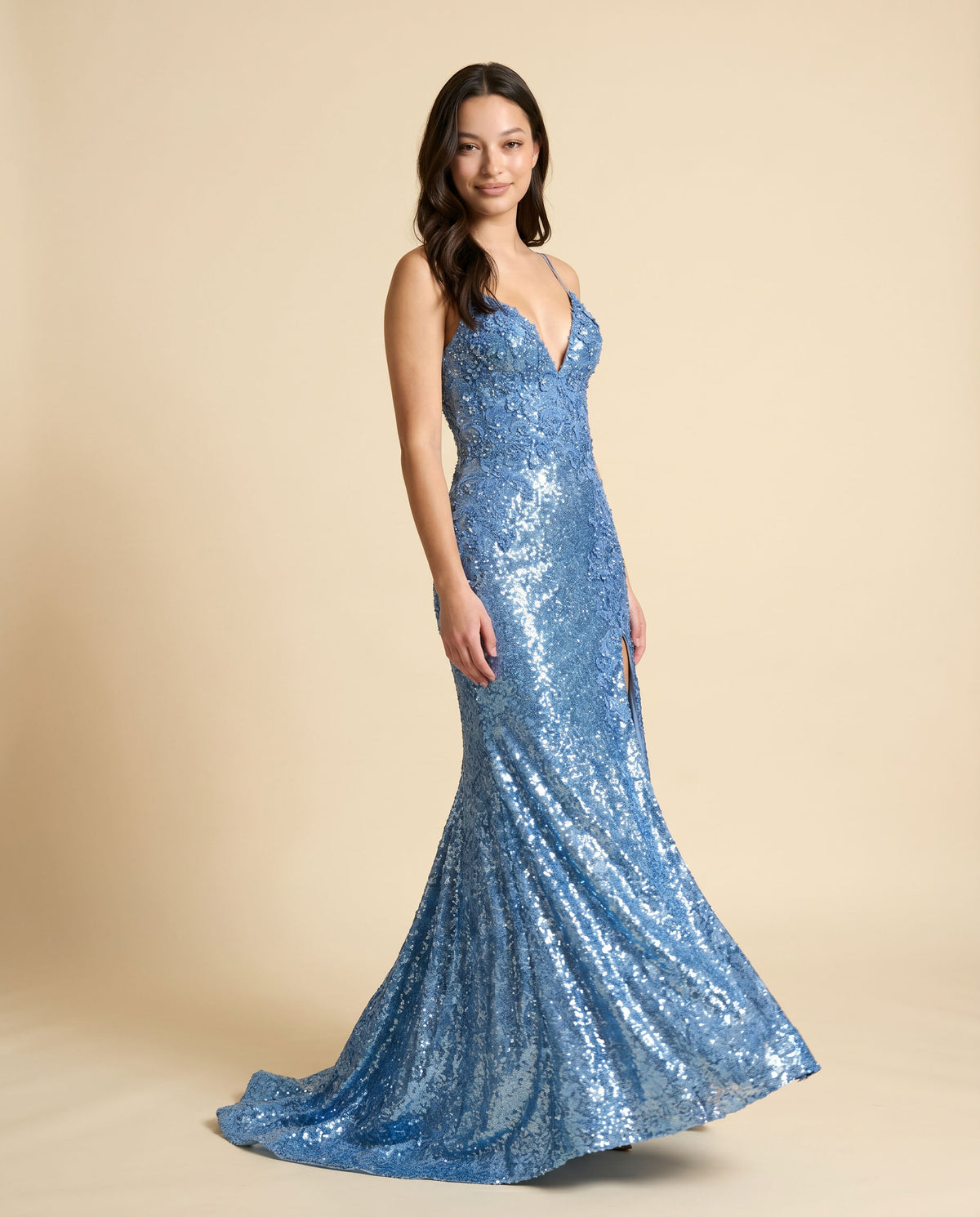 Robe À Paillettes Avec Fente Bleu Vintage