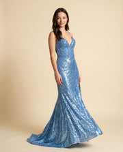 Robe À Paillettes Avec Fente Bleu Vintage