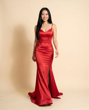 Robe Satinée Ajustée Rouge