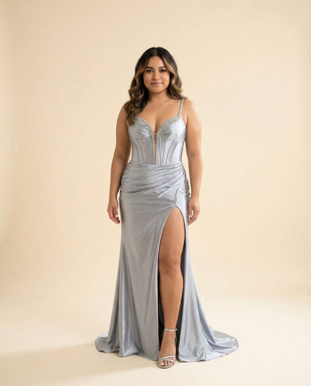 Robe Effet Satin Argent
