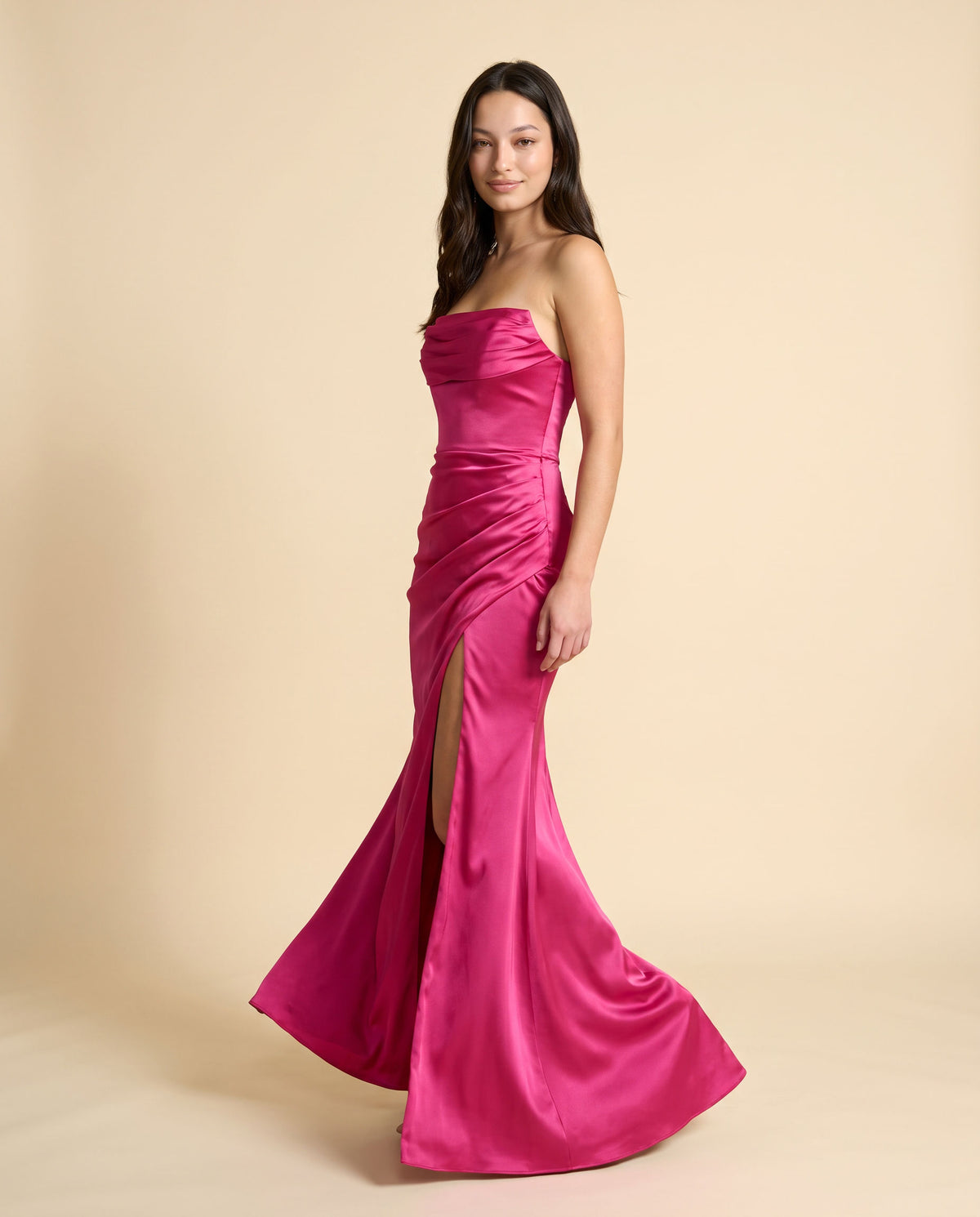 Robe Bustier En Satin Fuchsia