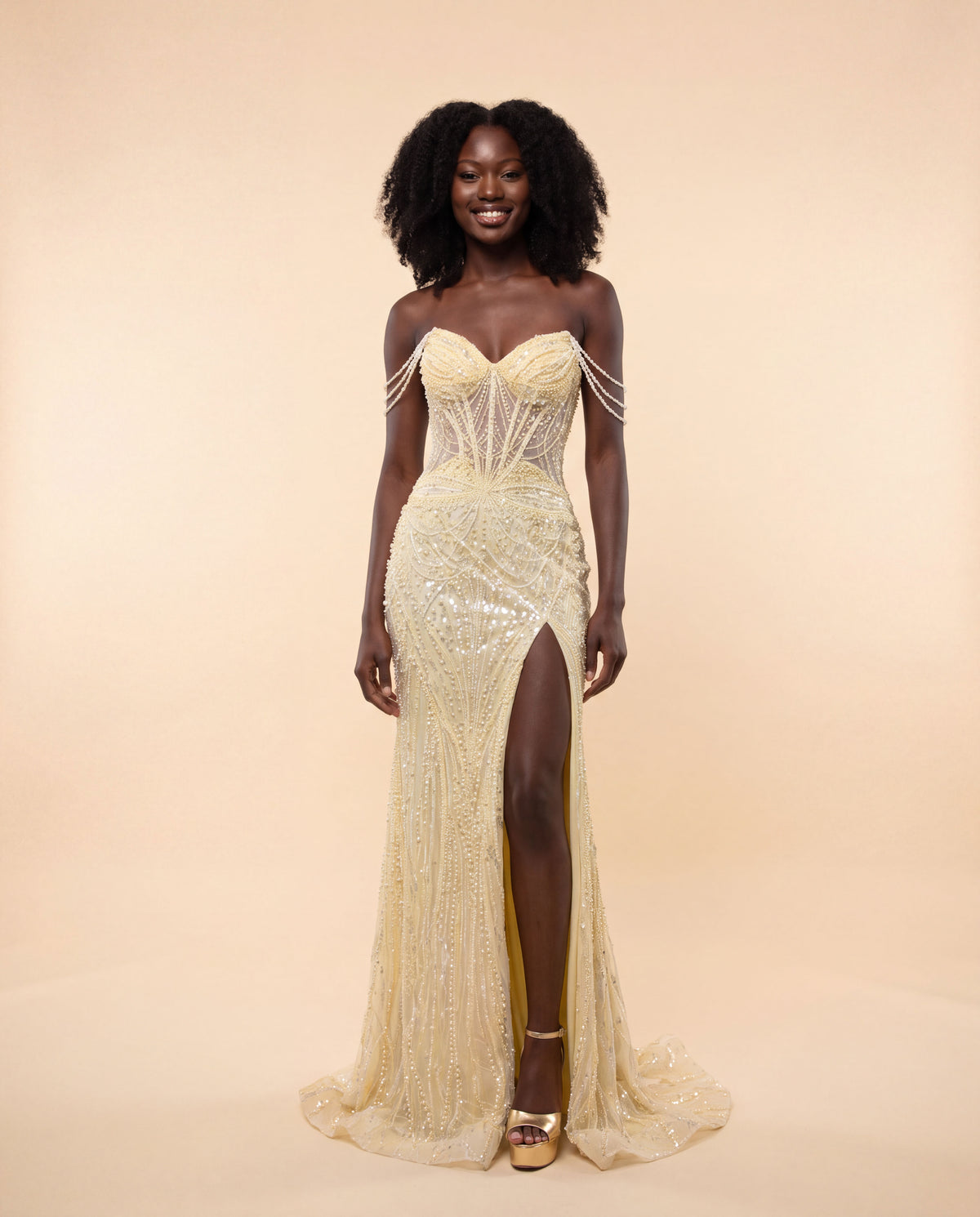 Robe Corset Jaune Perlé
