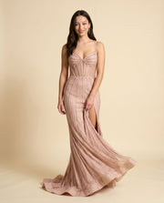 Robe Brillante Avec Fente Rose Anglais