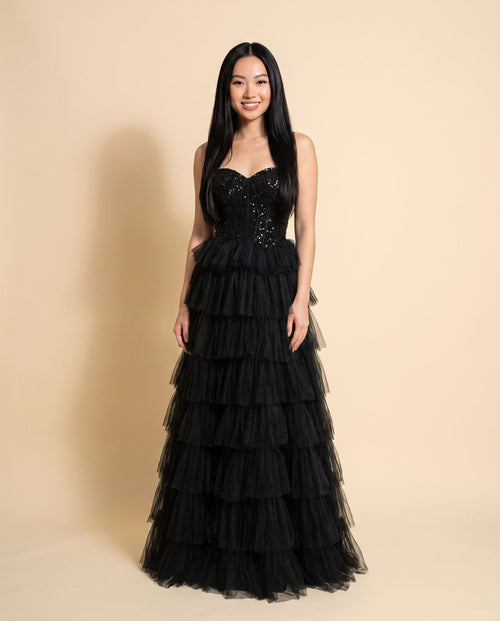 Nicoletta - Robe Corset Noire À Étage