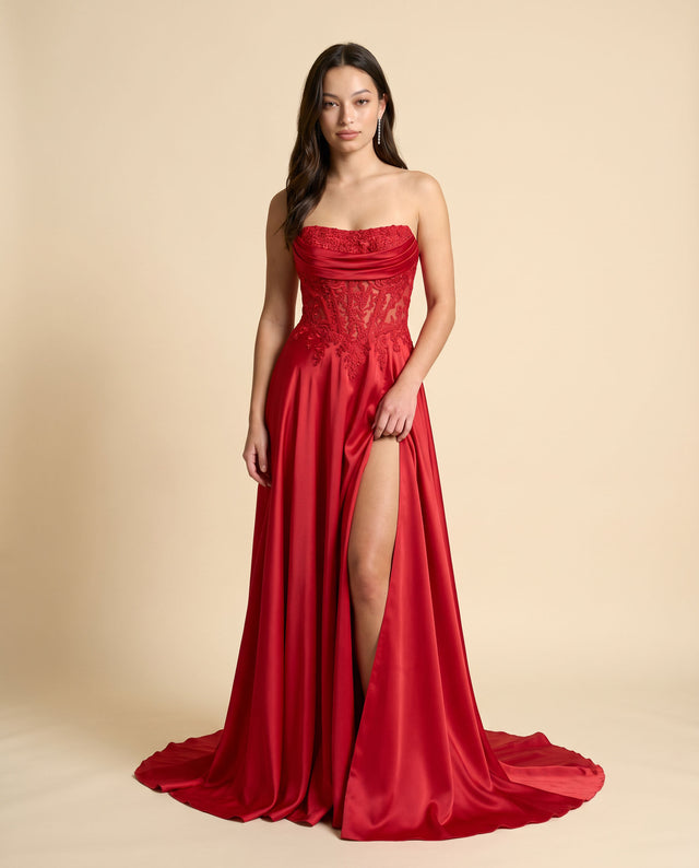 Robe Corset Avec Fente Rouge