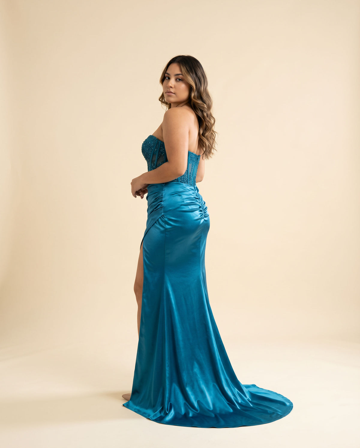 Robe Corset Et Fente Teal